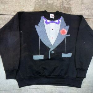Fruit of the Loom Black Tuxedo Graphic Sweater
